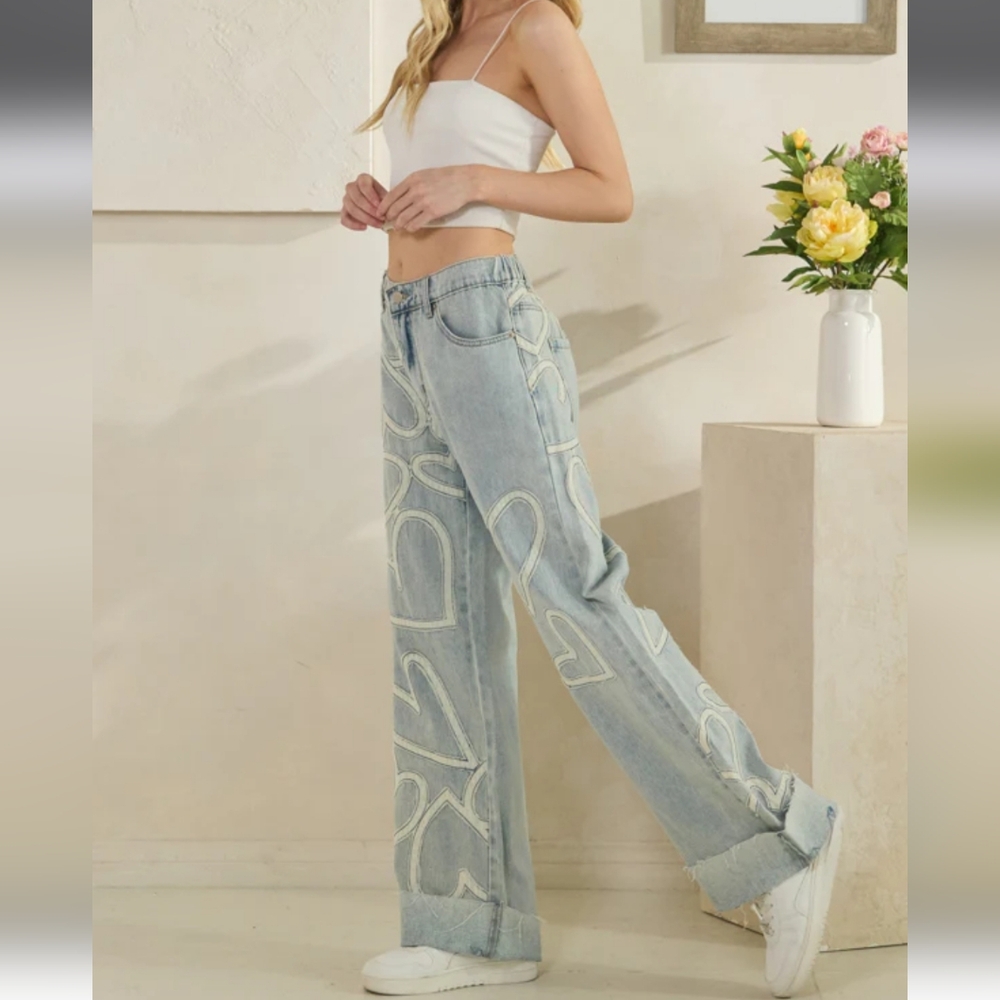 Oli & Hali  LOVE ROCKS WASHED HEART PATCHWORK DETAIL DENIM JEANS - Picture 4 of 5